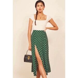 Reformation Zoe Polka Dot Midi Skirt Green Size 4